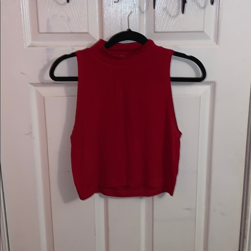 Red Crop Top Turtle Neck Tee